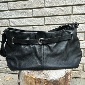 Franklin Covey Black Leather Shoulder Bag Snap Closure